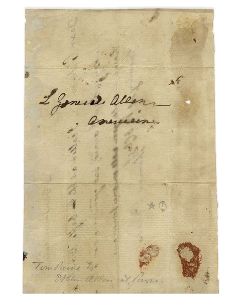 Very Rare Thomas Paine Autograph Letter Signed, to Fellow Revolutionary Ira Allen